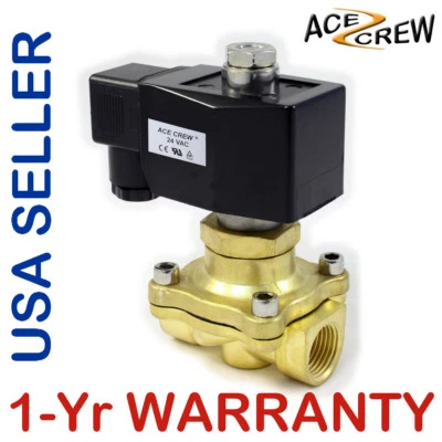 ACE CREW 1/2 inch NORMALLY OPEN 24V AC VAC Brass Solenoid Valve NPT ONE-YEAR WARRANTY