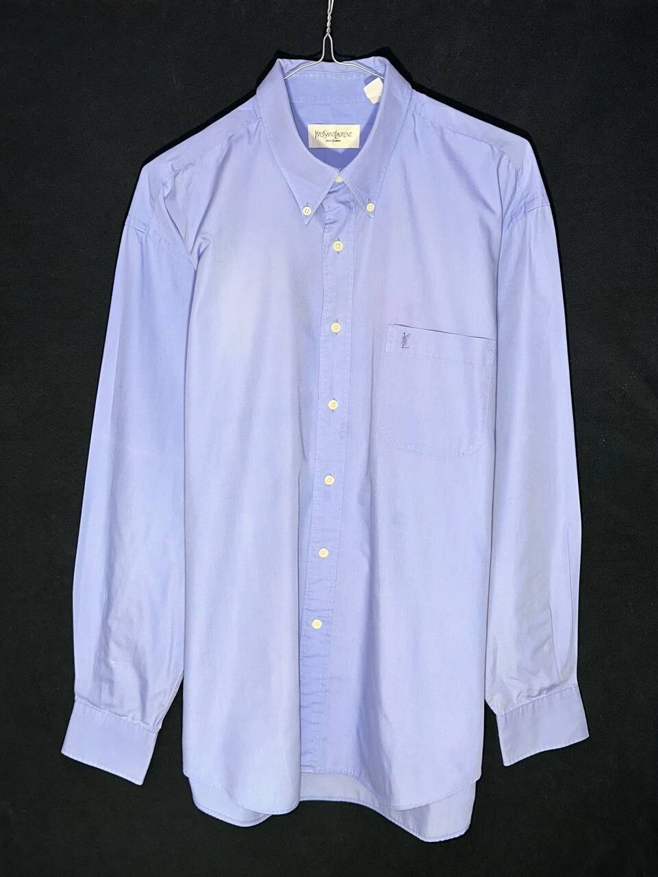 Yves Saint Laurent camicia vintage bottoni logo ricamato ysl viola manica lunga