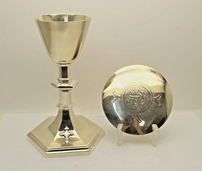 Nice Antique All Sterling Silver Chalice & Paten Set, Intern