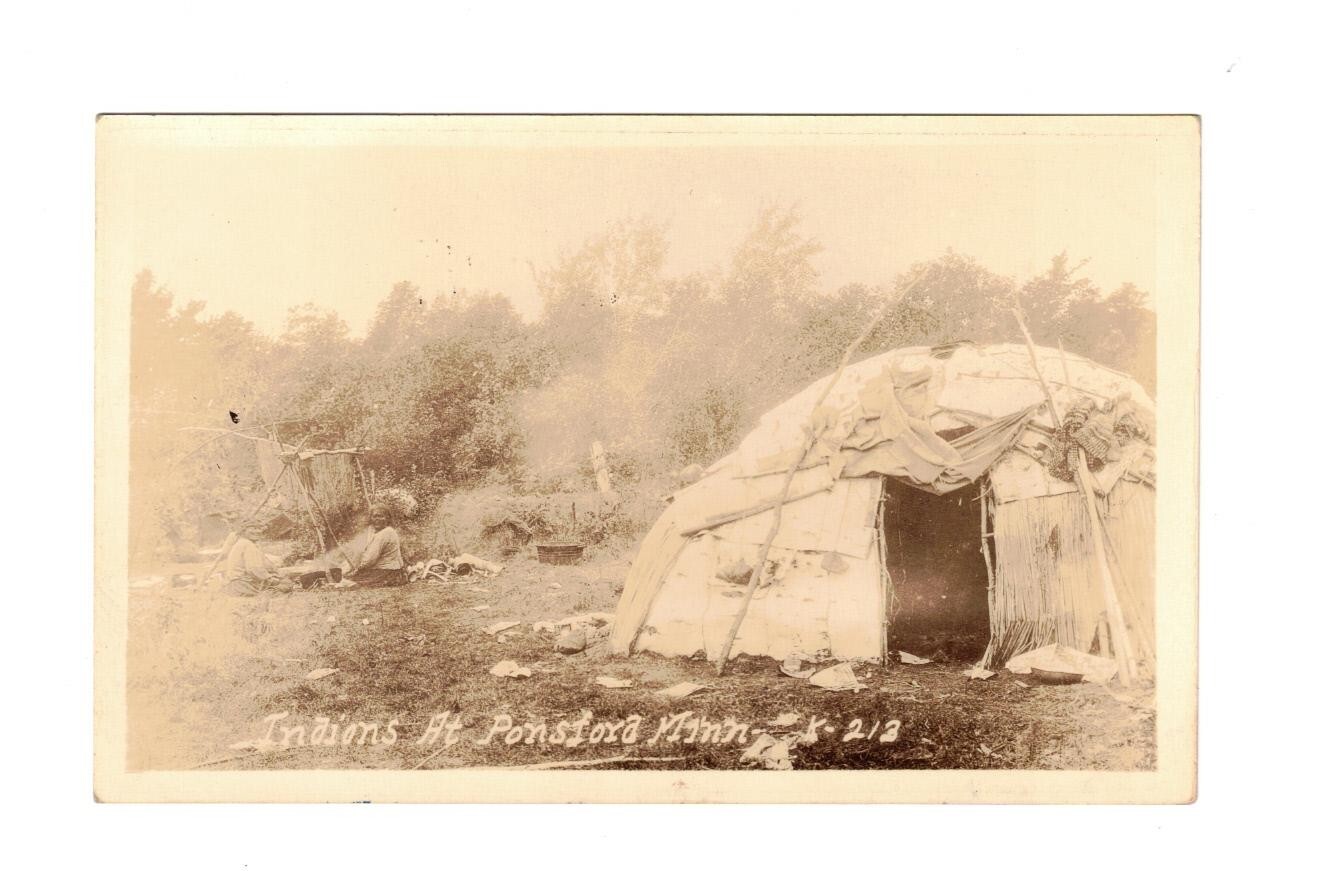 1935 RPPC White Earth Indian Reservation Tribe Family & Home Lodge