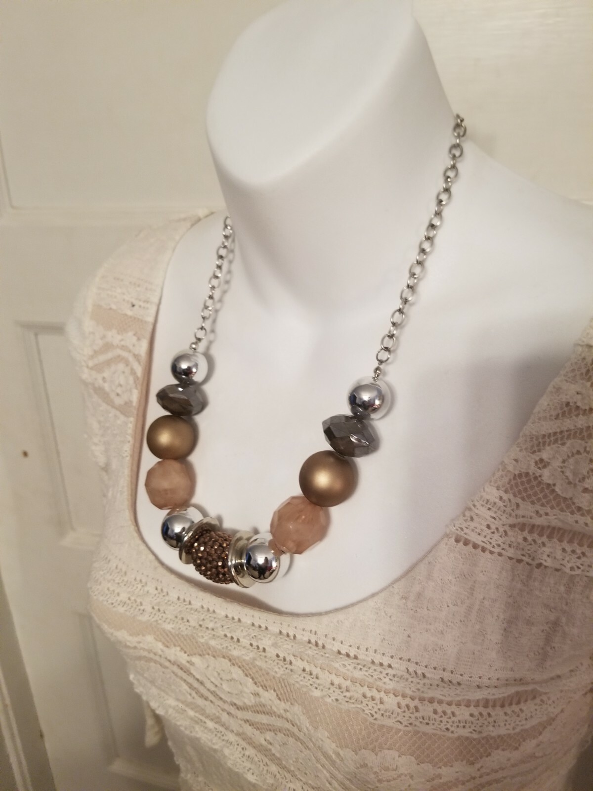 Chunky Multitone Statement Necklace Adjustable Ch… - image 3