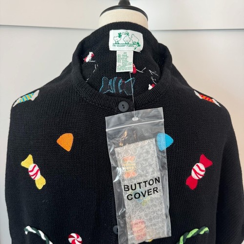 Quacker Factory Womens Embroidered Christmas Cardigan Sweater Vtg 2X Candy NWT - Picture 5 of 12