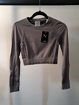 Puma Womens Evoknit Seamless Long Sleeve Crop Top Charcoal