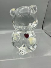 Vintage FENTON Handmade Clear Glass FEBRUARY Birthday Bear With AMETHYST Heart