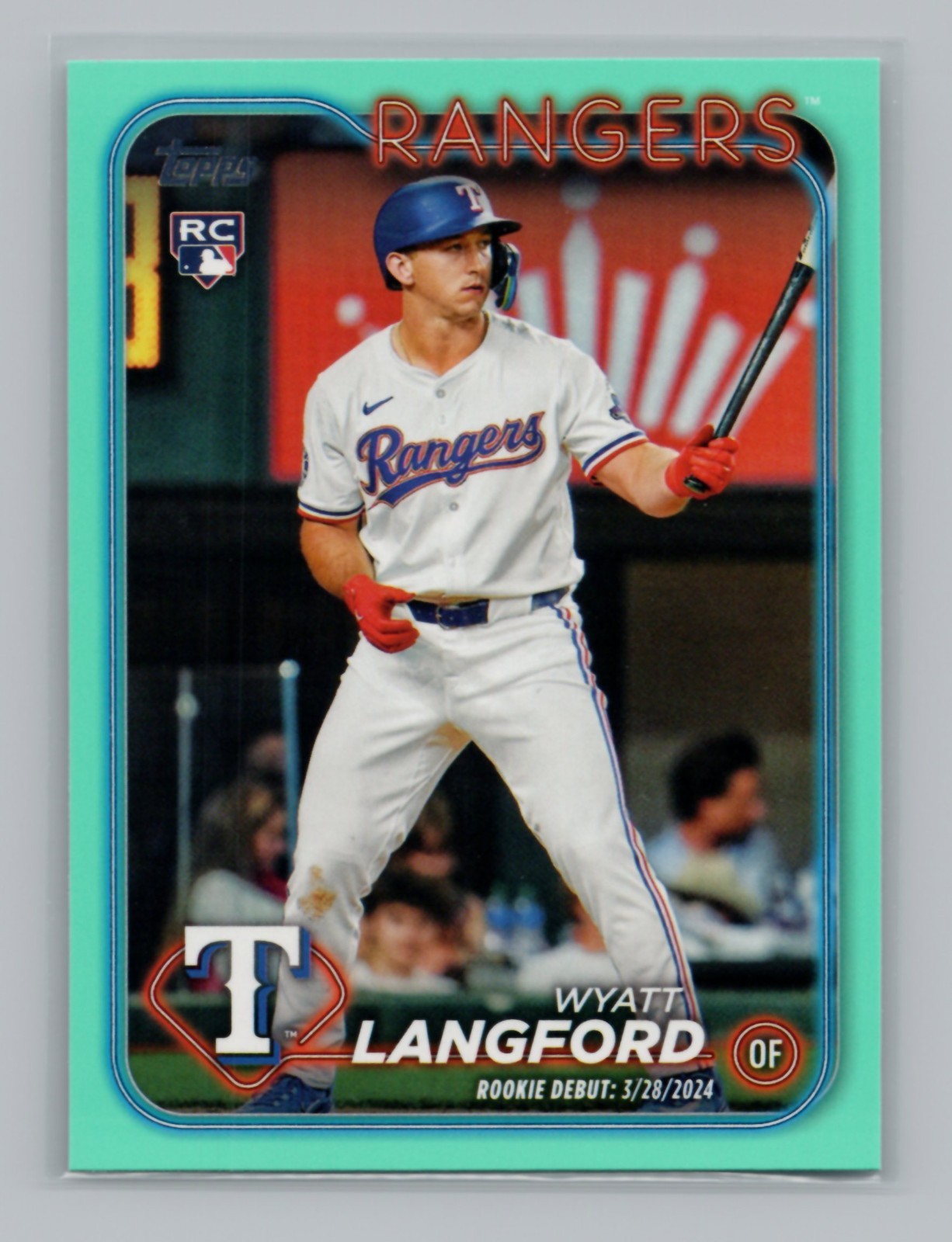 2024 Topps Update #US341 Wyatt Langford RC Debut Aqua Texas Rangers