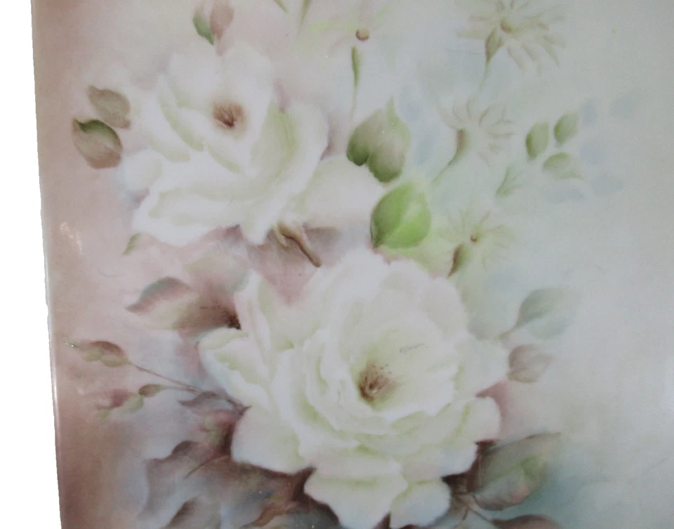 Azulejo cerâmico feito à mão flores decorativas padrão rosa branca retângulo 26x20,5cm - Imagem 3 de 4