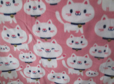 Pink Smiling Waving Kittens Cats Fleece Throw / Blanket - 59"W x 46"L -Handmade