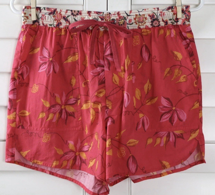 NEW Sundance Catalog Relaxed KAI PINK PUNCH Floral Cotton Drawstring Shorts XL