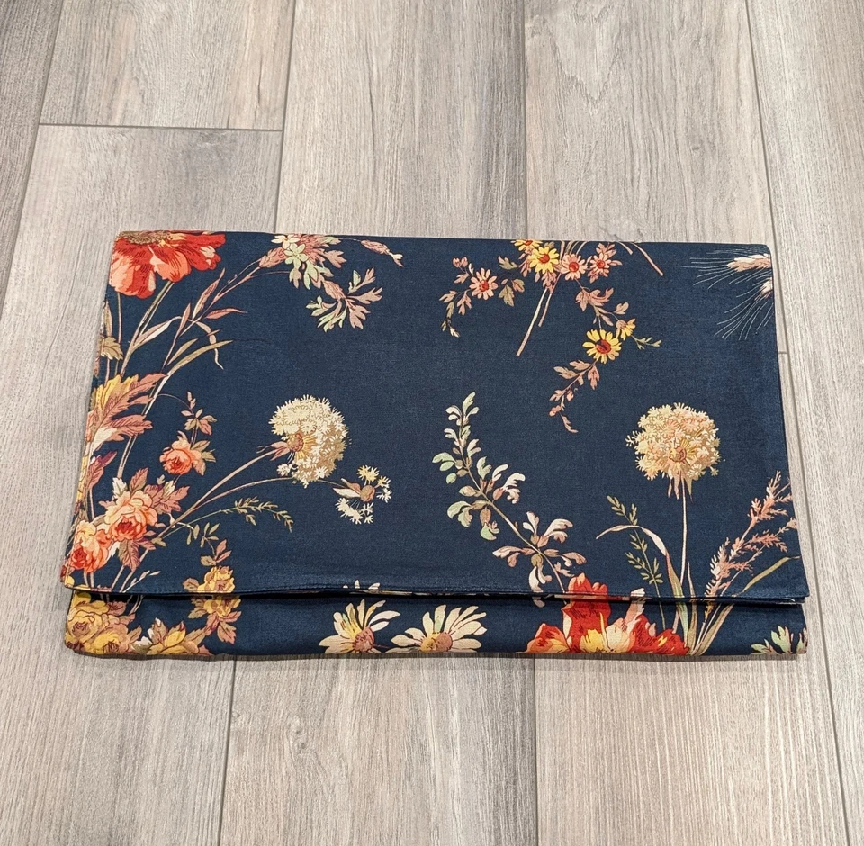 Pottery Barn Lara Table Runner 18x90 Cotton Linen Blue Floral Bouquets - Image 2 of 4