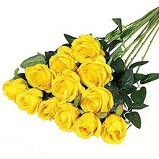 12X Artificial Single Rose Bud With Stem Silk Flowers Fake Bouquet Wedding Party