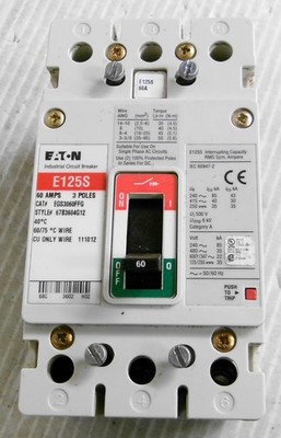 Eaton E125S EGS3060FFG Circuit Breaker 3P 60A 240/480/600Y/347VAC 85/35/22kA