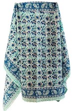 Green Floral Handblock Printed 100 Cotton Beach Coverup Pareo Sarong for Women