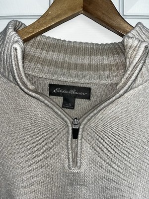 Eddie Bauer Men's Gray Knit 1/4 Zip Mock Neck Pullover Sweater TL