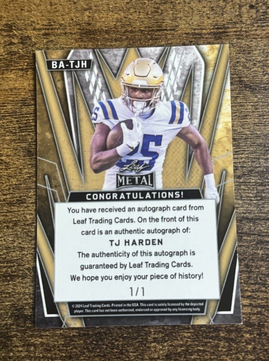 2024 Leaf Metal Football Orange Laser TJ Harden RC Autograph 1/1 UCLA BRUINS SP