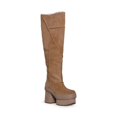 UGG NEW HEIGHTS PLATFORM XTRA CHESTNUT SUEDE ZIP WOMEN'S BOOTS