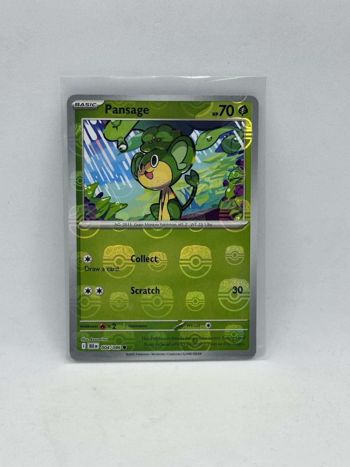 Pansage 004/086 Pokémon Black Bolt Master Ball Reverse Holo NM