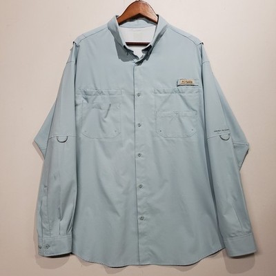 Columbia PFG Shirt Mens XL Omni Shade Button Down Blue Fishing Roll Tab Outdoor