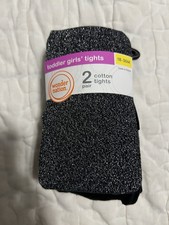 Wonder Nation 2 Pair Cotton Tights Toddler Girls Black Silver sparkly 18-36M