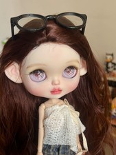 OOAK Custom Blythe Sweet Girl Doll Freckles Open Mouth Full Set Clothes Glasses