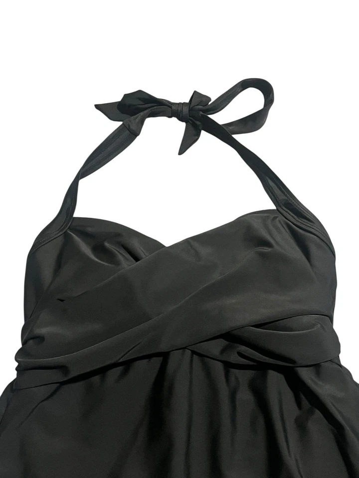 Vestido de baño Merona traje de una pieza para mujer S negro cuello corbata pantalones cortos acolchados Foto 2 de 4