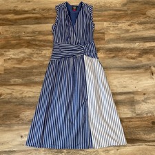 Vince Camuto Striped Midi Dress Blue White Sleeveless Coastal Chic Size