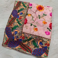 Classic Indian Bridal Kashmiri Aari Hand Embroidery Dupatta Scarf Stole Hijab L"