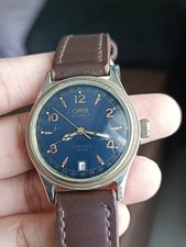 Oris deep blue dial 25 jewels automatic swiss vintage watch 1990s men size 37 mm