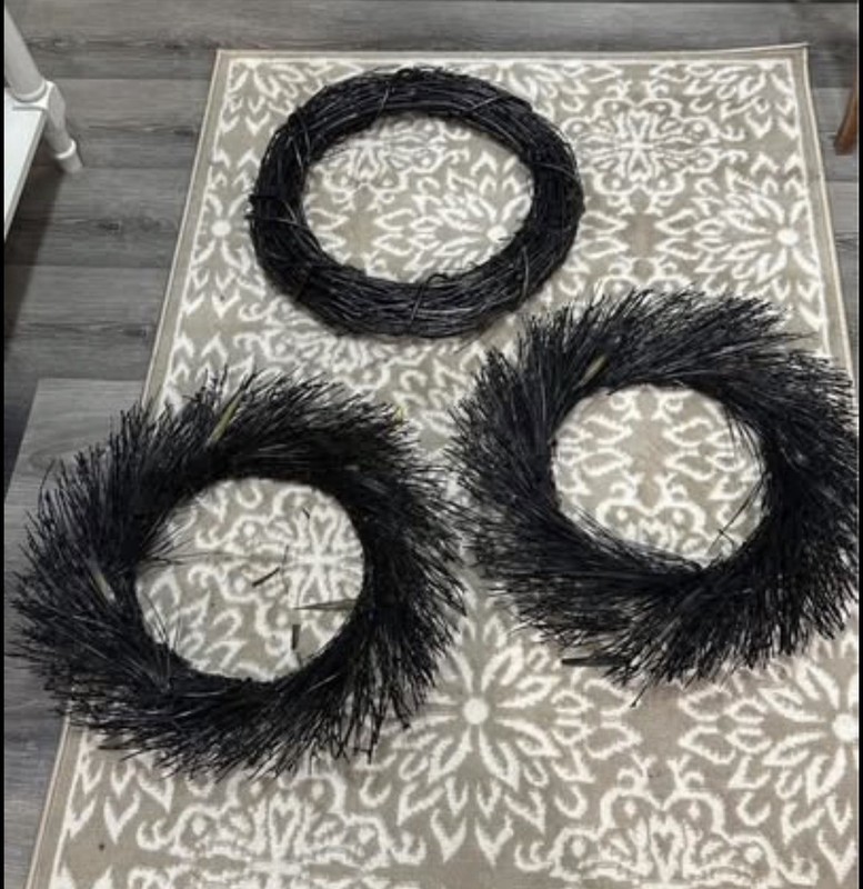 3 Black Shiny Holiday Fall Autumn GrapeVine Wreath Set XLarge