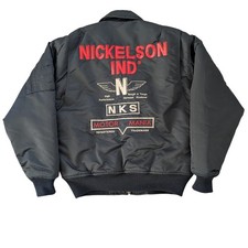 Nickelson NKS Bomber Jacket Men's Small Black Embroidered Vintage Style
