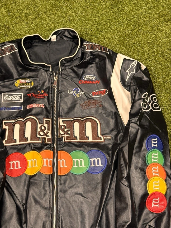 Vintage M&M’s Racing Jacket Black Leather Style - Image 3 of 4