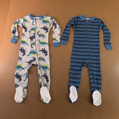 Gerber Baby Boy 18 Months Blue Stripe Dinosaur Footed Sleep & Play 2 Pack New