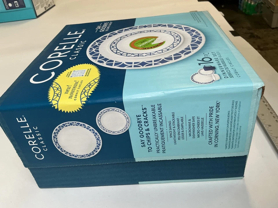 Corelle Classic Cobalt Circles 16pc Dinnerware Set Plates Bowls Mugs Blue New - Image 4 of 4