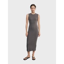 ENZA COSTA Textured Rib Sleeveless Maxi Dress Womens Small Iron Gray Minimalist