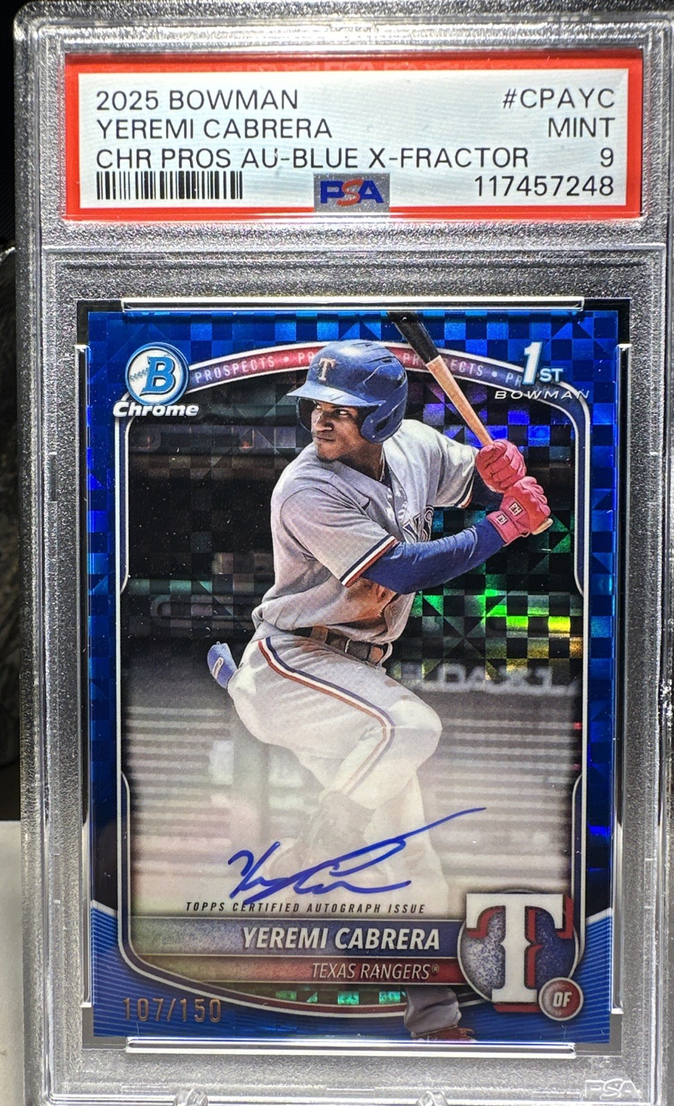 2025 Bowman Chrome 1st Yeremi Cabrera #CPA-YC Blue X-Fractor Auto /150 Rangers