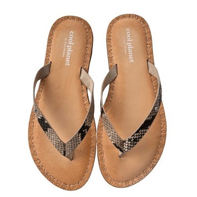 Cool Planet by Steve Madden Snakeskin Print Flip Flop Sandals Tan Brown 5.5