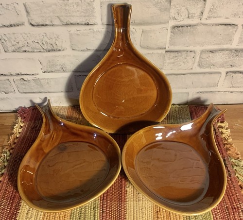 3 Vintage Hall Braun Keramik Backpfanne Form #1677 Hergestellt in den USA