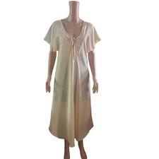 Vintage Natori Yellow Embroidered Satin Nightgown Lounge Dress M Coquette