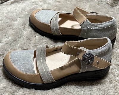 Gravity Defyer G Defy Brown Khaki Leather Shimmer Wedge Mary Jane Shoe Womens 7M