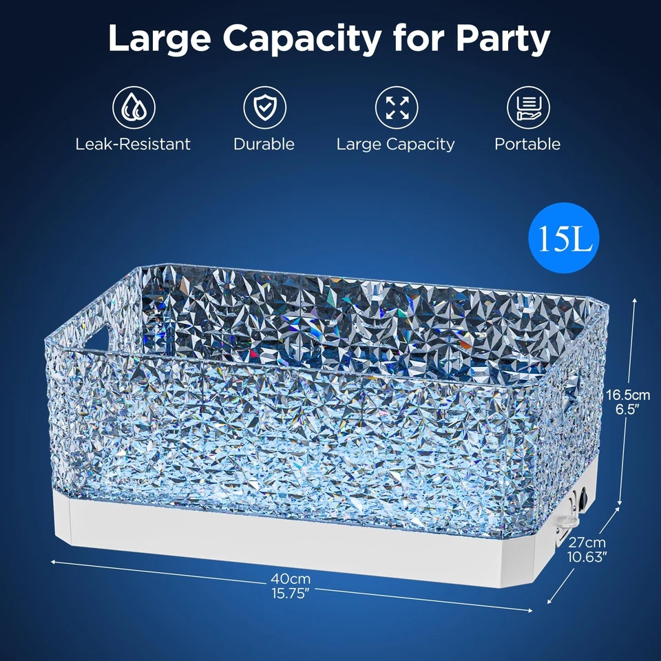 Cubo de hielo de plástico para fiestas, 15 litros/4 galones grande grande transparente bebida T... Foto 2 de 4