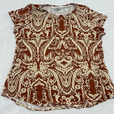 Women s CUPIO Rust Orange & Cream Paisley Print Short Sleeve Blouse Top Size 1X