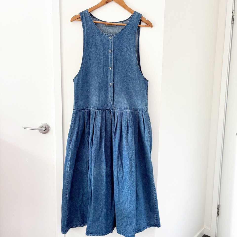 MICHAEL TRACEY Dress Size M Blue Vintage Denim Midi Dress Made in USA