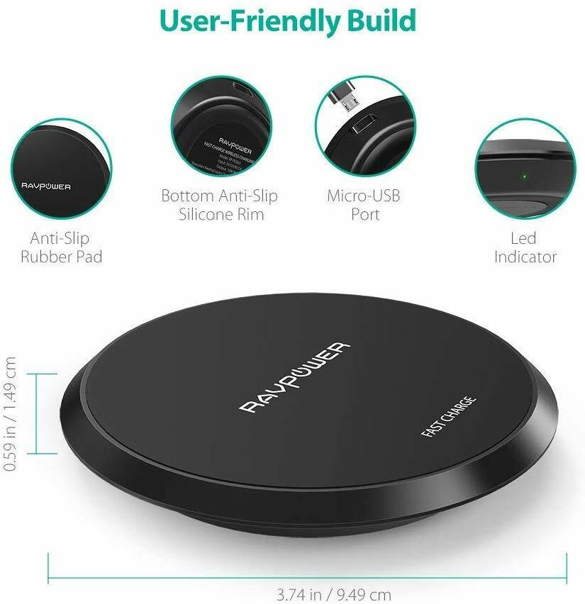 Wireless Charger RAVPower Qi-Certified Fast Charging Pad, 10W Fast |