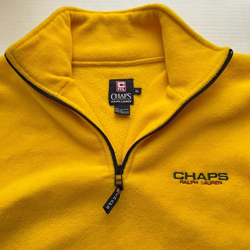Vtg Chaps Ralph Lauren Fleece 1/4 Zip Pullover Mens XL Yellow Pocket Embroidered - Picture 4 of 6