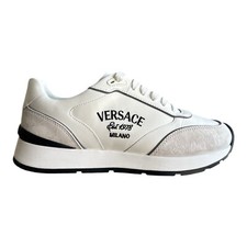 Versace Trainers Milano Runner Sneakers Leather Size 7.5 White / Black NEW