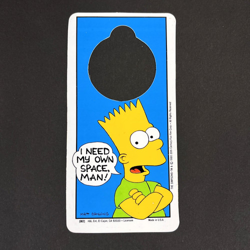 VTG The Simpsons Bart Rare Green Shirt Privacy Do Not Disturb Door Hanger 1990