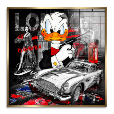 Acrylglas Bild Donald Duck als James Bond Pop Art Disney Wandbild Wand Deko