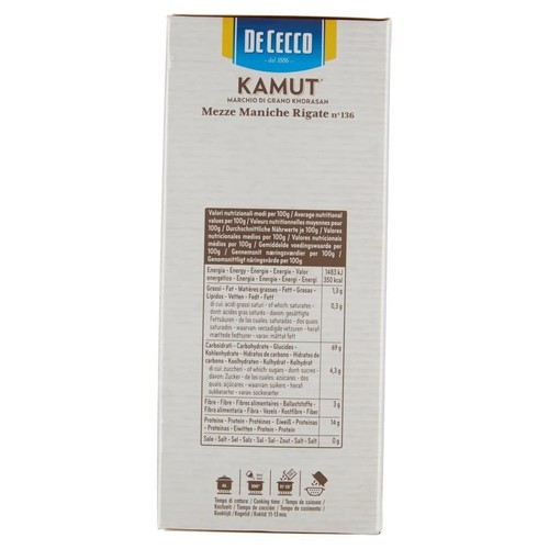 12x De Cecco Pasta Mezze Maniche Rigate N.136 Kamut Marke Khorasan-Weizen 500g - Bild 6 von 6