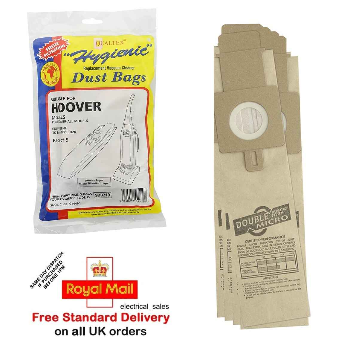 Vacuum Cleaner Bags 5x H20 Vacuum Cleaner Bags for Hoover PU2111 PU2111