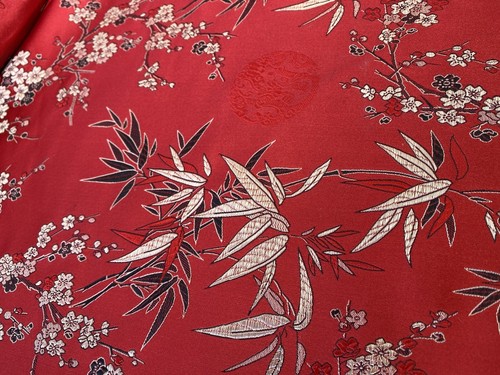 Cherry Blossoms Brocade on Red Silk Brocade FINE FABRIC roll with several yards - Picture 4 of 8