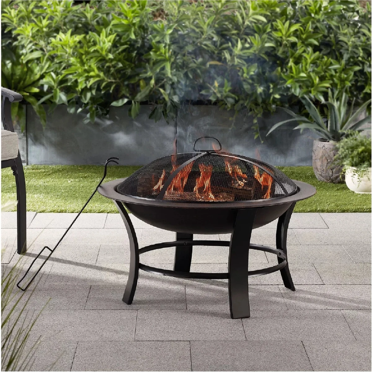 26u0026#034; Metal Round Outdoor Wood-Burning Fire Pit | eBay